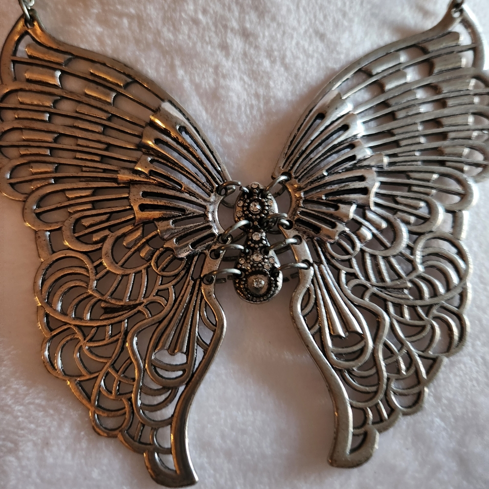 Silver Butterfly Statement Necklace - image 3